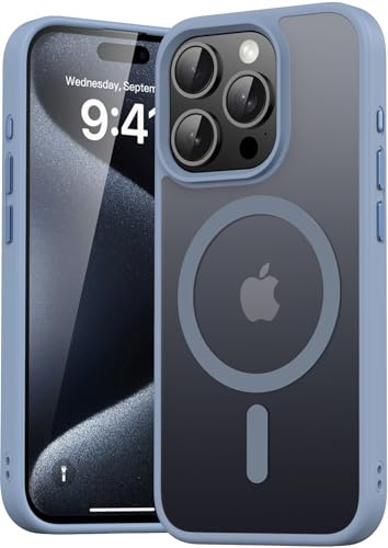 Natiiozie Magnetica Cover per iPhone 15 Pro Compatibile con MagSafe Custodia Traslucida Opaca Posteriore, Antiurto Anti-impronta Resistente ai Graffi Protettiva iPhone 15 Pro Case, Blu
