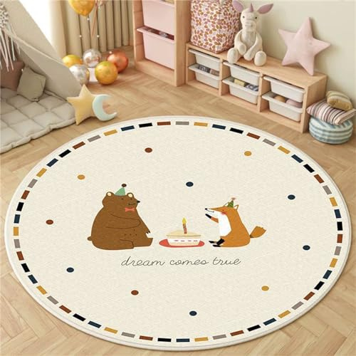 Viusneun Rund Kinderteppich, Cartoon Tier Kinderteppich Waschbar Junge Mädchen Spielteppich Modern Zootiere Spielmatte für Babyzimmer Kleinkinderzimmer Wohnzimmer Schlafzimme (Fuchs,160 * 160cm)