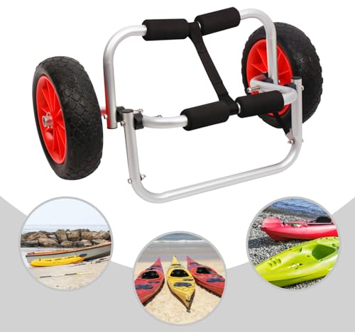 KinHall Kajakwagen Faltbarer Bootswagen 150 LBS Kanuwagen mit Stütze Bootswagen Aluminium Vollgummiräder, Aluminium Kajak Transportwagen
