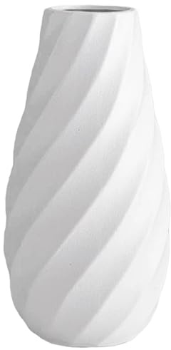 Weiße Keramikvase mit Strukturiertem Spiraldesign, modernes minimalistisches Boho-Dekor für Zuhause, Wohnzimmer oder Büro – ideal für Pampasgras, Trockenblumen und andere Arrangements – 25 cm hoch