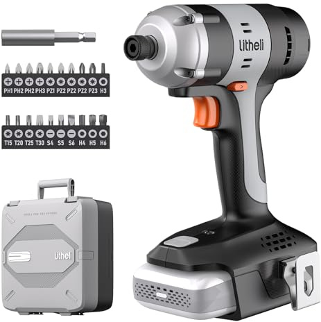 Litheli Impact Driver, 1/4 Hex Electric Screwdriver, with 20V 10000mAh Battery, 180Nm, 3000IPM, Including LED, Belt Hook, and 21 Accessories