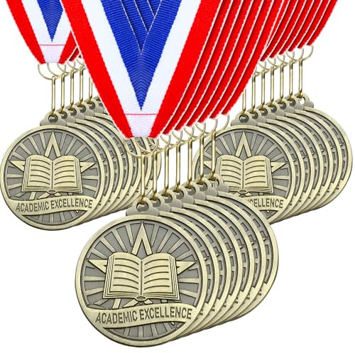 Quelay 30 Pcs 2'' Gold Awards Medals Bulk Winner Medals with Neck Ribbons Encourage Team Participation for Adults Trophy Award Prize Gift Competitions Graduation Party(Academic Excellence)