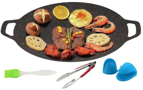 Barra de barbacoa en la parrilla, molde para la parrilla para cocinar en interiores, Placa de bandeja de parrilla de hierro fundido, Accesorios de cocina portátiles, incluye, guantes, pinzas, inducci