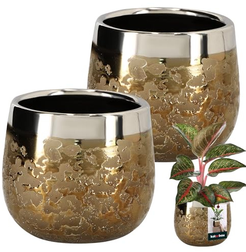 KOTARBAU® Keramik Blumentopf rund Spiegeleffekt ⌀ 10 cm Höhe 11 cm 2 St. Übertopf Blumentopf groß Glamour Blumen Töpfe Pflanzentopf Gross Indoor