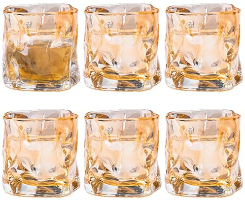 BOYIFEIJIE Whiskey gläser 6er-Set 200 Ml Unregelmäßiges Trinkgläser Eiskaffeegläser Whiskeygläser für Whiskey, Bourbon, Scotch und Gin（Braun）
