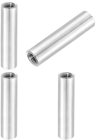 sourcing map M8x1.25x50mm Round Coupling Nuts 4Pcs Silver | Stainless Steel, Connector Nut Industrial Construction Fasteners, Rod Hardware Nuts, 6mm OD for Threaded Rod