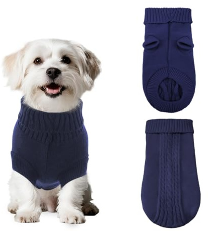 PawSailor Gestrickter Hundepullover Kleine Hunde Rollkragen Weihnachtspullover für Welpen Weicher Warmer Wintermantel für Chihuahuas, Yorkshire Terrier, Zwergpudel, Malteser, Marineblau M