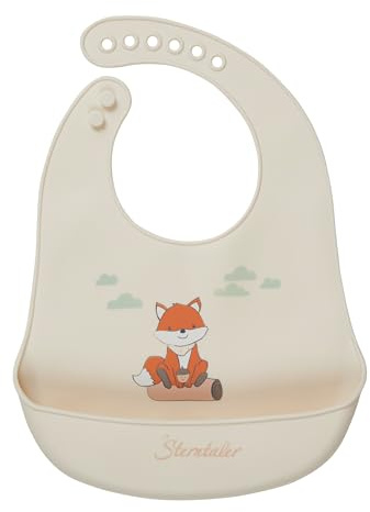 Sterntaler Silikon Lätzchen Fuchs Filou - lebensmittelecht - abwischbar & spülmaschinengeeignet - weiches Fütterlätzchen mit Auffangschale - BPA frei - verstellbar für Babys & Kleinkinder, lichtgrau