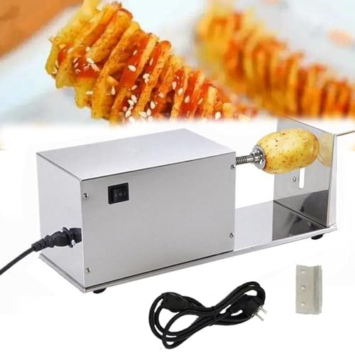 Feiphla Affettatrice a Spirale elettrica per Patate, a manovella in Acciaio Inox, con Lame per Uso Domestico o al Ristorante