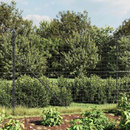 Recinzione da giardino a bastoncini, recinzione in rete metallica, antracite, 1,8 x 25 m, in acciaio zincato, recinzione per cani, giardino