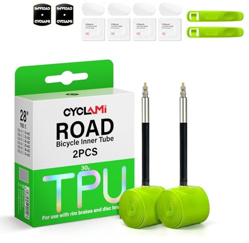 CYCLAMI 2 pezzi Camera d'aria in TPU per bici da corsa, 30g Camera d'aria in TPU per bicicletta 700C x 23C/25C/28C/30C/32C,Valvola Presta: 45/65/85MM, 2 leve per pneumatici (FV:85MM)