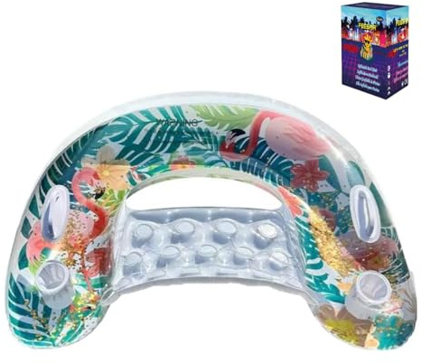 Aufblasbare Pool-Liege mit Rückenlehne & Becherhaltern, Flamingo, tropische Blätter, schwimmender Stuhl für Erwachsene, strapazierfähige See-Schwimmhilfen mit Griffen, Sommer-Wasserspaß, Entspannung