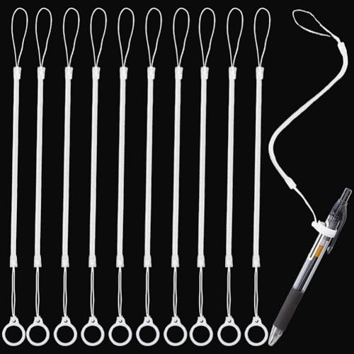 CRASPIRE 10 Set di Guinzaglio per Penna con Anello in Silicone Cordino Elastico Bianco per Stilo Cinturino A Molla Retrattile per Portablocco Penne da Disegno per Tablet Touchscreen Notebook