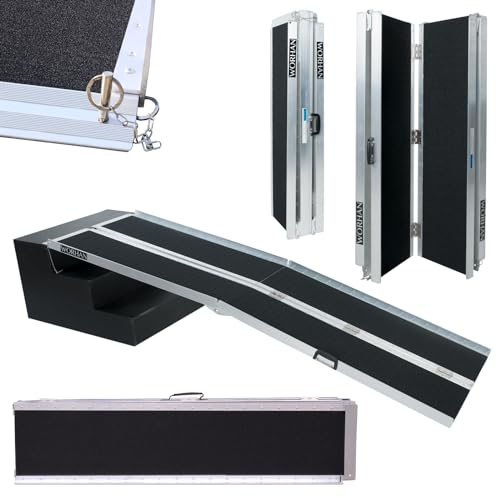 WORHAN® Rollstuhl Rampe 244cm klappbar 272kg faltbar Mobil Aluminium rutschfeste Rollstuhlrampe Große Auswahl 2.44m R8J