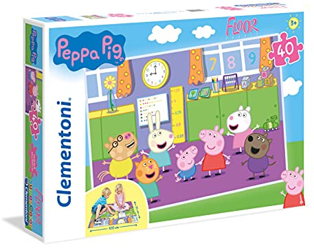 Clementoni 25458 Bodenpuzzle Peppa Pig – Puzzle 40 Teile ab 3 Jahren, buntes Riesenpuzzle zum Zusammensetzen auf dem Boden, extra große Puzzleteile, Denkspiel für Kinder