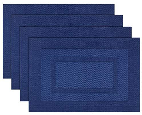 PIGCHCY Placemats,Washable Vinyl Woven Table Mats,Elegant Durable Placemats for Dining Table Set of 4 (18 x 12 inches, Navy Blue)