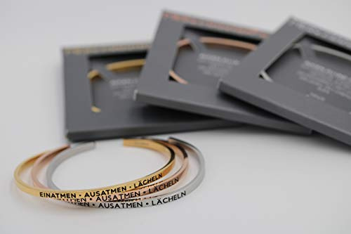MEIN MANTRA by alexa Armreif - EINATMEN – AUSATMEN – LÄCHELN - Farben: Silber/Roségold/Gold (Silber, Größe XS-S (bis 16cm Handgelenkumfang))