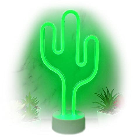 Kaktus-Neonlampe mit Standfuß - Nachtlicht & Wohndeko - batteriebetrieben - für Kinderzimmer, Schlafzimmer, Hochzeiten & Partys