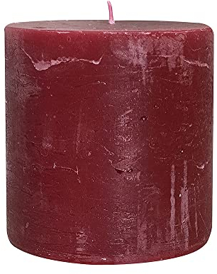 Rustic Stumpenkerze Premium Kerze Dunkelrot 10x10cm - 80 Std Brenndauer