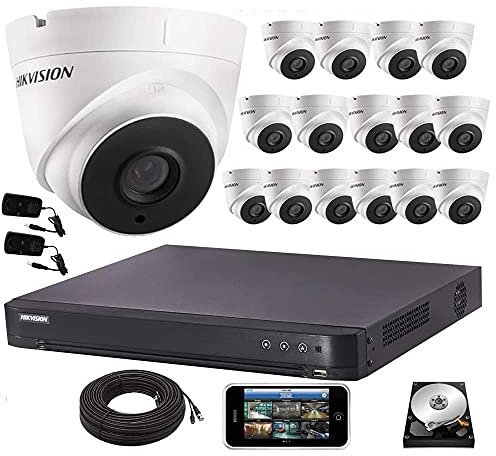 Hikvision CCTV Kit 16X 5mp Turret Dome Camera 40 M IR 16CH 4K DVR - DS-7216HUHI-K2 - DS-2CE56H0T-IT3F (4TB Hard Drive)