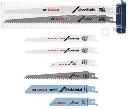 BOSCH RSAP8PK 8-Piece All-Purpose Reciprocating Saw Blade Assorted Set Ideal for Applications in Wood, Wood with Nails, Metal, Drywall, Plastic, PVC