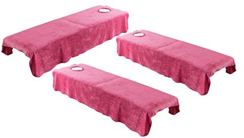 B Baosity 3X Cristal Velours Drap de Lit Housse Spa Massage Traitement Table de Lit Drap Housse de Protection pour Tables de Massage - Rose Rouge