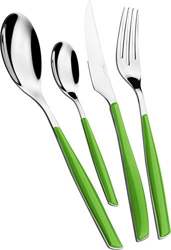 BUGATTI, Glamour, Ensemble de 4 Couverts en Acier Inoxydable 18/10 et Manche de Couleur Vert Foliage. Ensemble de Couverts pour 1 Personne: 1 cuillère, 1 Fourchette, 1 Couteau et 1 cuillère à café