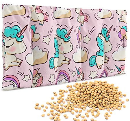 Amilian Kirschkernkissen 55 x 20cm Wärmekissen Wärmekompresse Körnerkissen Kirschkernsack Kirschkern Kissen für Kinder Erwachsene ideal als Massagekissen Kältekissen Einhorn Neu