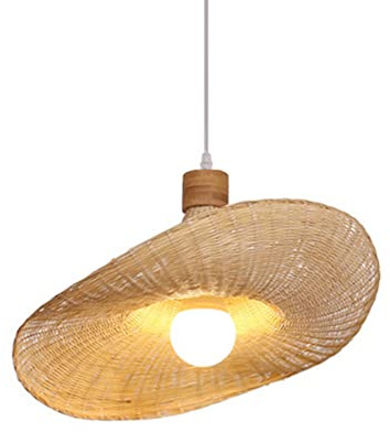 GERAGUR Luminaire Suspendu À Base E27 Suspension Créative en Tissage De Bambou Abat-Jour Chapeau Tissé À La Main Lustre Décoratif Idyllique D'Asie du Sud-Est pour Le Pavillon De La Chambre À