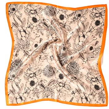MayTree Seidentuch aus 100% Maulbeer-Seide - Quadratisch Sommerblüte orange mit dezenten Pünktchen 53x53 - Luxuriöses Damen Halstuch - Eleganter Bandana-Schal - Luxus und Komfort für Erwachsene