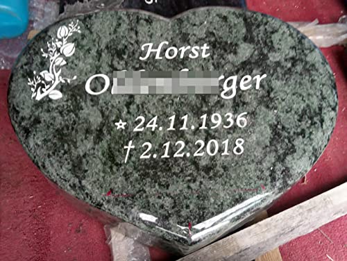 designgrab OlivL105-40x30x8 cm Liegestein Grabherz aus Granit Olive Green inkl. Beschriftung von Vor- und Nachname sowie Geburts- und Sterbedatum