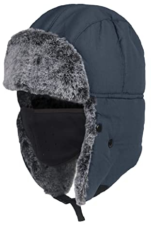 Ciamlir Russische Mütze Warme Trappermütze Für Männer Frauen Winter Russische Hüte Dicker Plüsch Gefüttert wasserdichte Uschanka Jagd Skimütze,Grau,56-60Cm