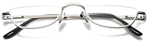 VEVESMUNDO Lesebrille Metall Halbrandbrille Klassische Schmal Federscharnier Arbeitsplatzbrille Lesehilfe Sehhilfe mit sehstärke für Damen und Herren (1 Stück Silber, 1.5)