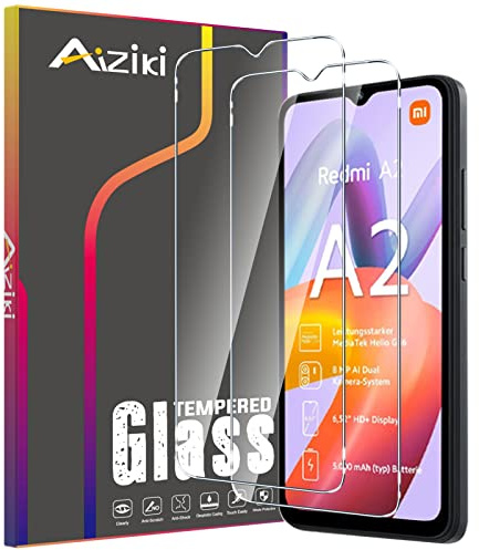 Aiziki [2 Stück Schutzfolie für Xiaomi Redmi A2 Panzerglas [Unzerbrechlich TOP 9H Schutz] [Full Screen] Panzer Schutz Glas für Xiaomi Redmi A2 HD Displayschutzfolie, 0.33mm Ultra-klar