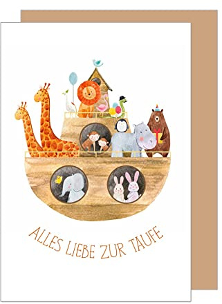 Edition Seidel Premium Glückwunschkarte zur Taufe mit Umschlag. Taufkarte Grusskarte Karte Alles Liebe Arche Noah Tiere Taufkind (ET172 SW023)