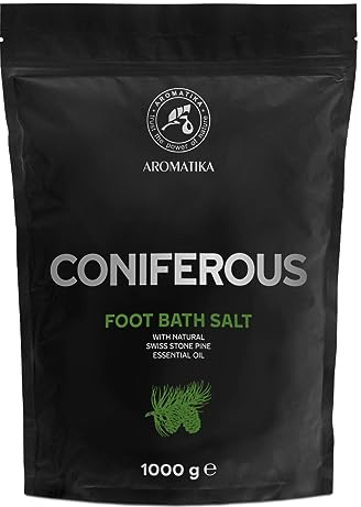 Sale per Pediluvio di Conifere 1000g - Pediluvio al Sale Marino Naturale - Sali da Pediluvio con Olio Essenziale di Pino Cembro Svizzero - Pediluvio - Unghie - Pedicure - Sali Profumati da Bagno