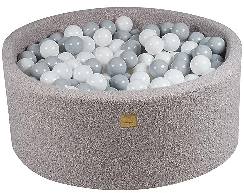 MEOWBABY Bällebad Boucle 90x40cm - Bällebad Baby ab 1 Jahr - Weiches Schaumstoff Ballgrube mit 300 Bällen - Kinder & Hunde Spielspaß, Grau