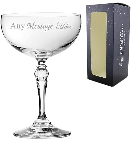 Personalised Engraved Charleston Cocktail Champagne Coupe, Personalise with Any Name or Message for Any Occasion, Stylize from a Variety of Fonts, Gift Box Included, Laser Engraved