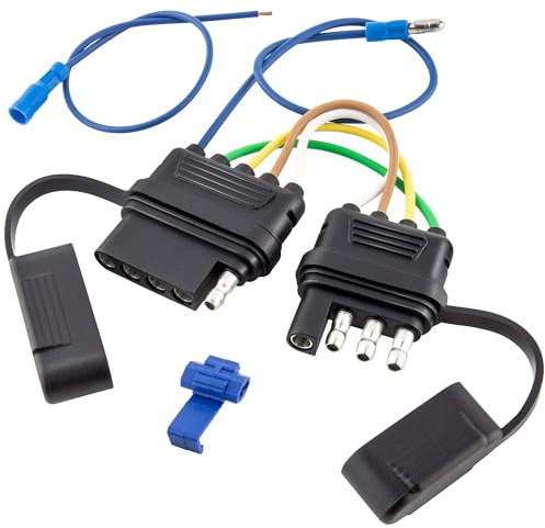 Oyviny 4-Way to 5-Way Flat Trailer Wiring Adapter for Boat Trailer W/Surge Brakes, Pure Copper 4 Pin to 5 Pin Flat Wire Harness Adapter W/Dust Cover 4-Flat to 5-Flat Trailer Connector Adapter