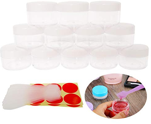 Wopanxye 12 tarros de 15 gramos y 15 ml, recipiente vacío pequeño para muestras de cosméticos, maceta redonda de plástico con tapa de rosca blanca, botella pequeña de 15 g para maquillaje, sombra de