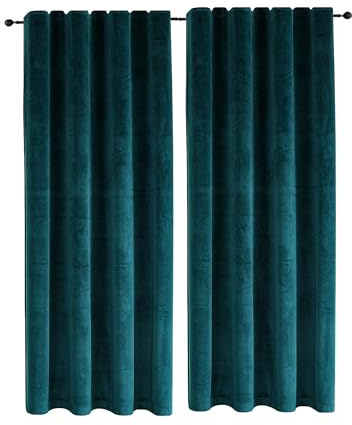 TiborTex Samt Vorhänge 2er Set Kräuselband Verdunkelung Petrol 140x145 cm Samt weich Blickdicht Gardine abdunkelnd Universalband Schlafzimmer Wohnzimmer
