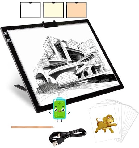 KEIRLIGHT Boîte lumineuse A3 pour le traçage – Tableau lumineux rechargeable 3 couleurs en continu 6 niveaux de luminosité pour traçage, tableau lumineux réglable pour peinture diamant, tatouage,