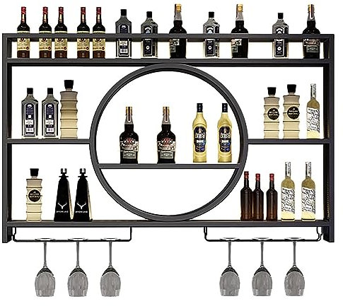 Estante de Vidrio para Copas de Vino Montado en La Paredde, Botellero De Metal Moderno Montado En La Pared,Estante para Botellas de Vino y Copas de Vino,Botellero De Almacenamiento Multifuncional