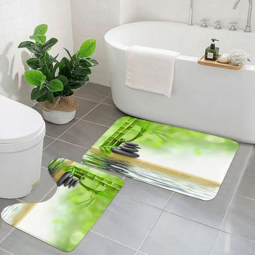EYLOZS Lot de 2 Tapis de Bain et Tapis de Toilette antidérapants Super absorbants - Lavable en Machine - pour Salle de Bain - Spa Concept Zen Pierres de Basalte