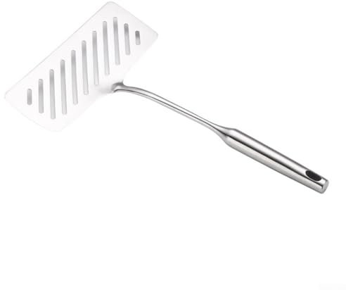 HpLive Espátula de acero inoxidable 304 con mango resistente al calor y ranuras anchas, de huevos de pescado, asados de carne, 36,5 x 20 cm