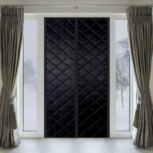 Rideau de Porte Isolant Thermique, 235x235cm Isolation Porte Rideau acoustiques Doublure occultante Rideaux Isolant Thermique Coupe-Vent pour Porte de Balcon(Noir)