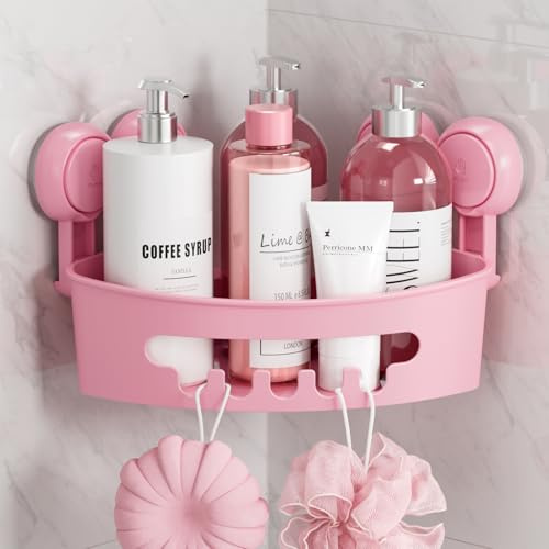 TAILI Duschablage ohne Bohren Duschablage Saugnapf Ecke Extra Stark, Rosa | Saugnapf Dusche Organizer Große Kapazität Bad Organizer Ohne Bohren Badezimmer Zubehör für Shampoo Duschkorb Küche