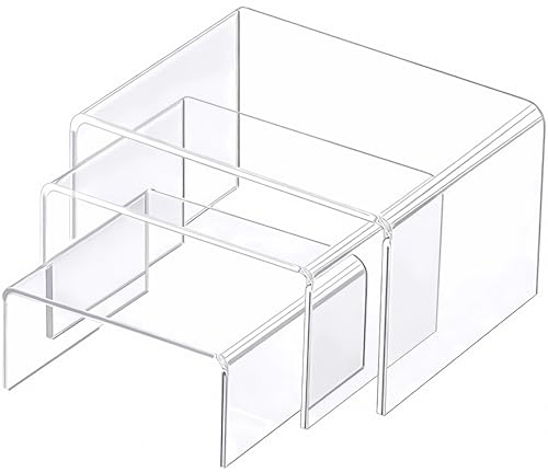 YTSMFL Acrylic Riser Display Stand, 3 Pcs Display Shelves Clear Tiered Display Stands for Craft Fairs Fragrance Stand for Figures Cupcake Collectibles Display