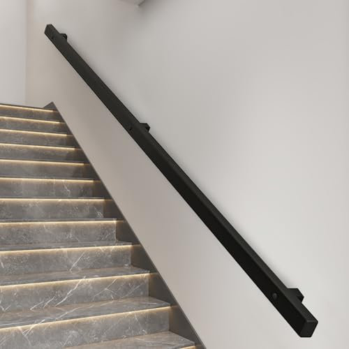 Lonmrrton Wandhandlauf 1ft-20ft Metall-Schmiedeeisen-Handlauf Industrielles Treppengeländer Einfache Installation für Innen- und Außenstufen Schwarz(250cm)