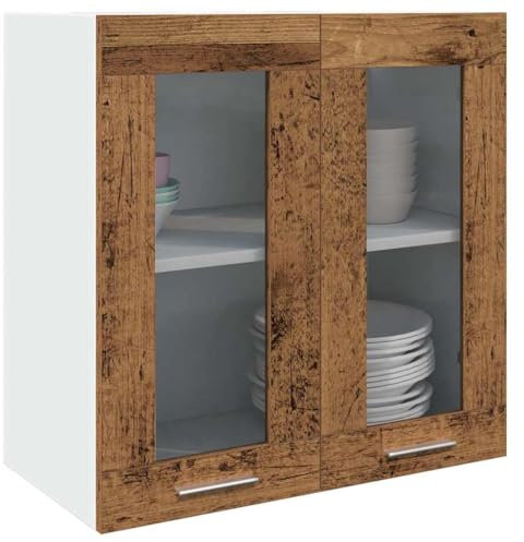 WKIEQACO Schränke & Aufbewahrung, Küchenschränke, Küchenhängeschrank mit Glastür, altes Holz, 60 x 31 x 60 cm